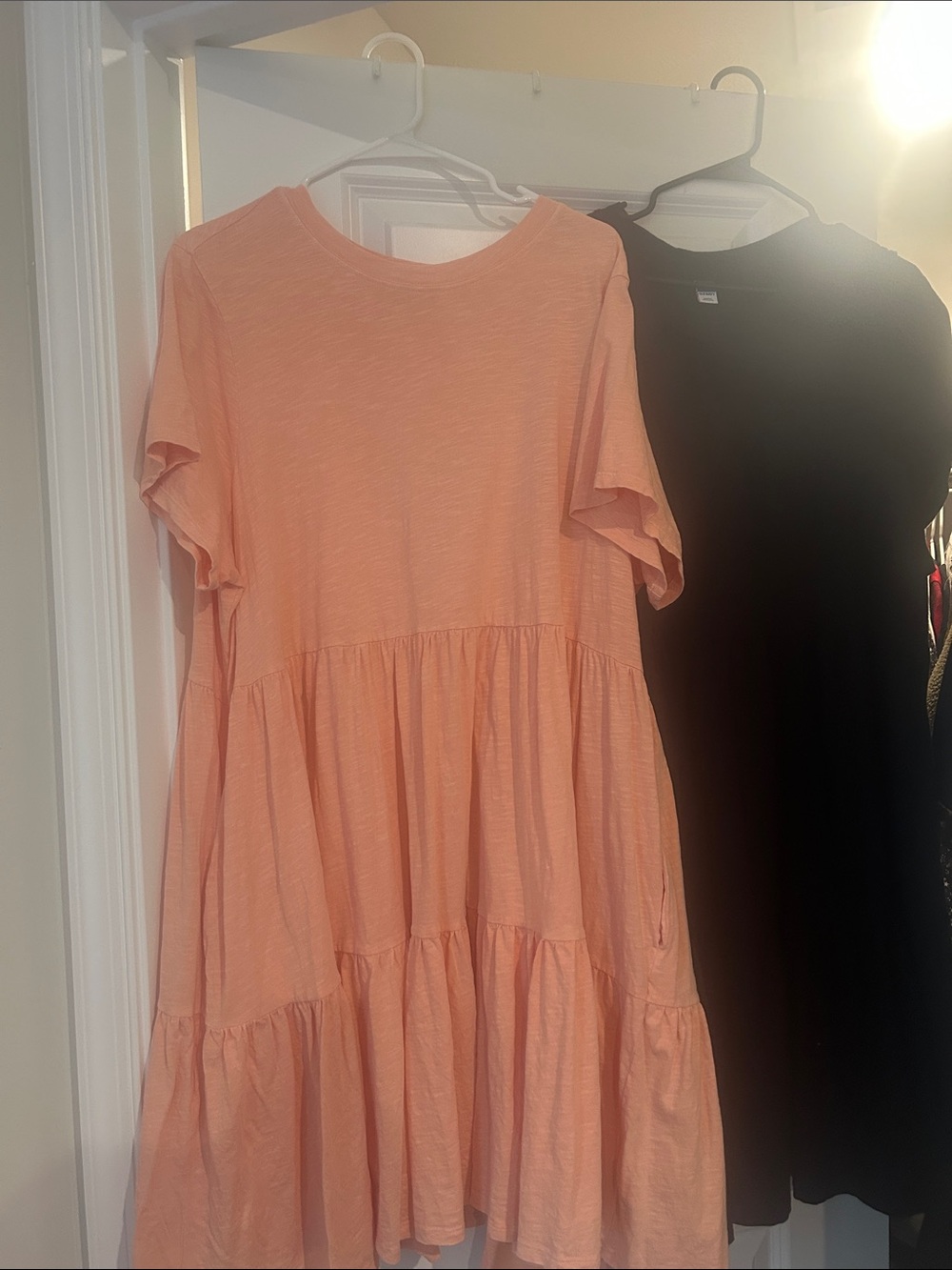 Old Navy Peach and Black Tiered Short Sleeve Dresses